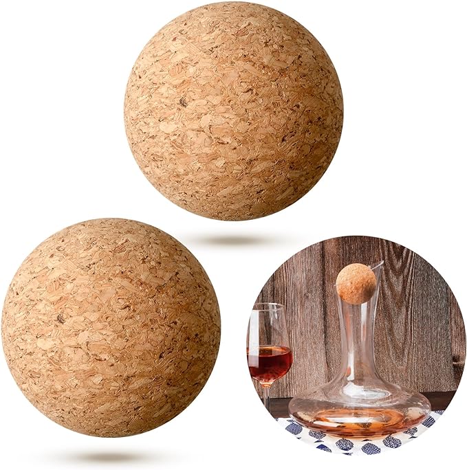 2 Pieces Wine Cork Ball Wooden Cork Ball Stopper for Wine Decanter Carafe Bottle Replacement (2.8 Inch/ 7 cm)