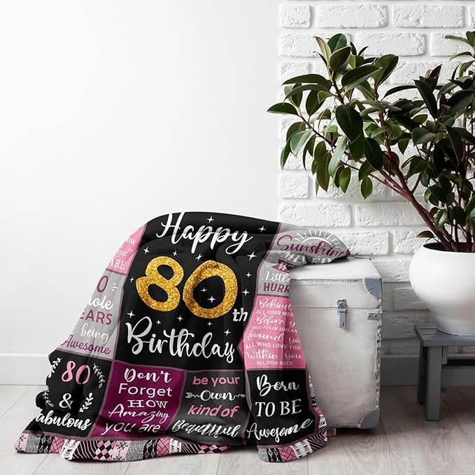 80th Birthday Gifts For Women, 80th Birthday Gift Blanket 50"X60", Best Gifts For 80 Year Old, 80th Birthday Decorations, 80 Year Old Birthday Gifts For Women, Birthday Gifts For 80 Year Old