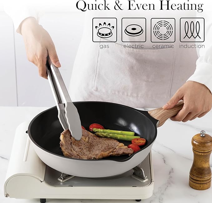 Country Kitchen Pots and Pans Set Nonstick, Cast Aluminum Kitchen Cookware Set with Utensils, 14 Pcs Non Stick Cooking Set w/Frying Pans & Saucepans