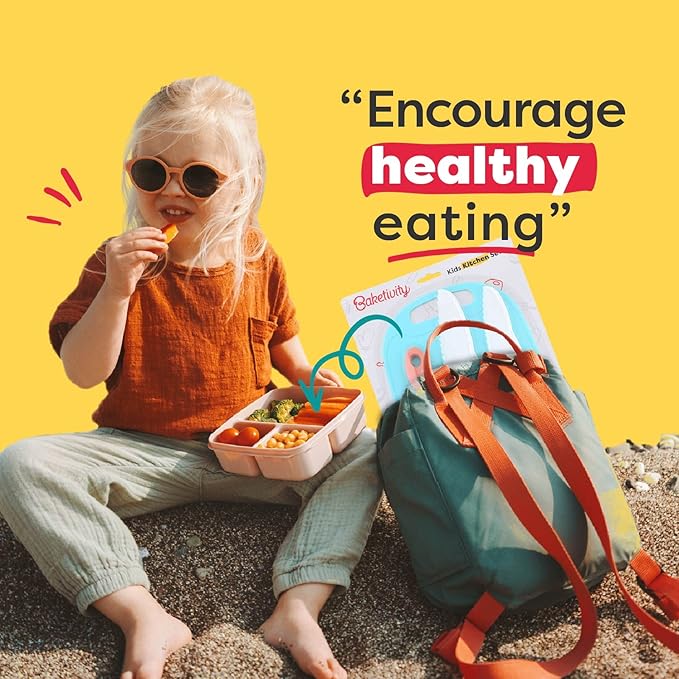 Baketivity Kid Safe Plastic Knives For Real Cooking With Cutting Board, Peeler For Kitchen - Knife Set With Blunt Tip, Dishwasher Safe, BPA Free Kids Knives For Cutting