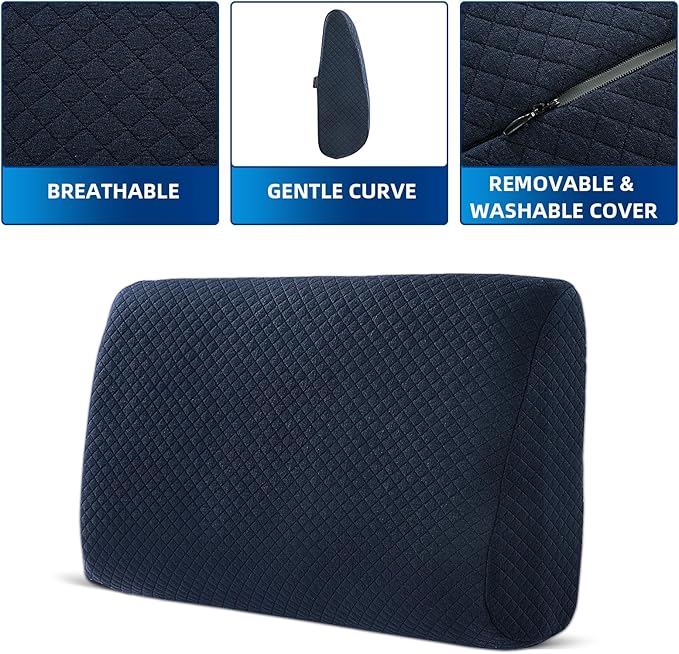 MABOZOO Memory Foam Back Support Cushion for Recliner Chair,Lumbar Support Pillow for Elderly,Extra Large Lumbar Support Pillow with Extension Straps,Navy Blue