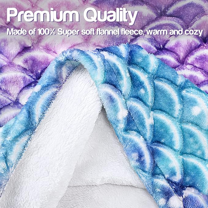 Catalonia Toddlers Mermaid Tail Blanket, Super Soft Plush Flannel Sleeping Snuggle Blanket for Kids, Mermaid Gifts for Girls 4-6, Fish Scale Pattern, Galaxy