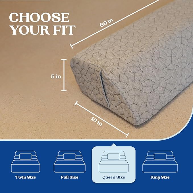 FeelAtHome Bed Gap Filler for Queen Bed | Bed Wedge Pillow for Headboard to Close The Gap (0-8") Between Headboard and Mattress - Queen Size (60"x10"x5")