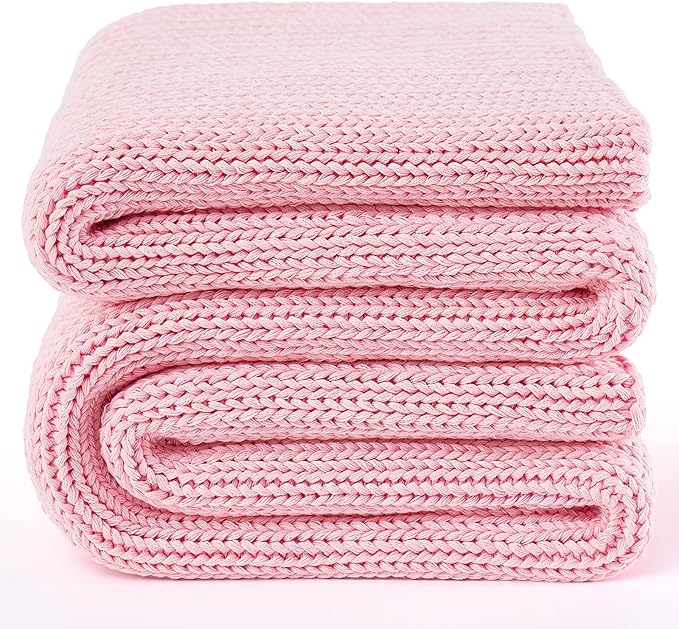 Knitted Weighted Blanket(Pink 50"x75" 20lbs),Home Décor Cooling Throw Blanket for Hot Sleepers,Hand Made Chunky Knit Heavy Blanket for Adults Use on Full Size Bed
