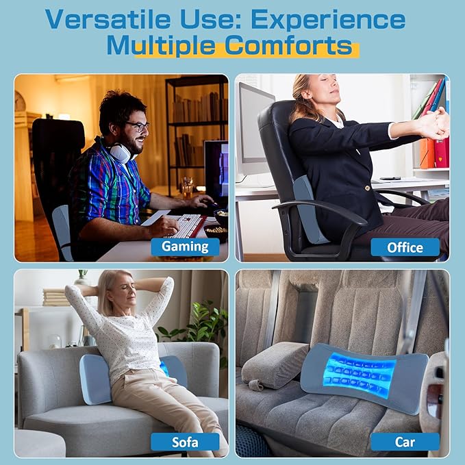 Gel Lumbar Support Pillow for Sleeping with Adjustable Pad Relief Lower Back Pain: Cooling Back Support Pillow for Bed - Ergonomic Memory Foam Wedge Bolster Pillow for Side, Back and Stomach Sleepers