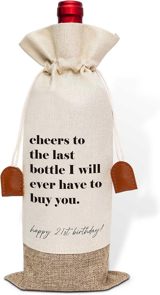 21th Birthday Wine Bag, Cotton Linen Wine Gift Bag With Drawstring, Wine Champagne Bottle Gift Bag, 21st Birthday Gifts Wine Bag for Woman Her Girl Friend Sister, 21th Birthday Party Favors-20