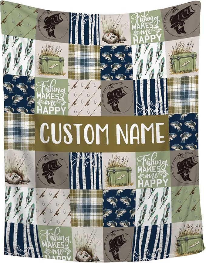 Custom Fishing Blankets and Throws,Fishing Gifts, Gifts for Fisherman,Custom Fish Blankets Fishing Gift for Man, Fish Hunter Gifts Throw Blanket, Fathers Day Fishing Gifts for Men,Kids Size-40"x50"