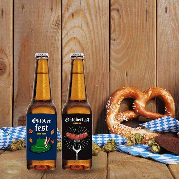 24Pcs Oktoberfest Bottle Label with German Beer Festival Bottle Sticker Labels for Beer Bottle Decoration, Oktoberfest Gift Stickers for Champagne Wine Water Bottle Decor