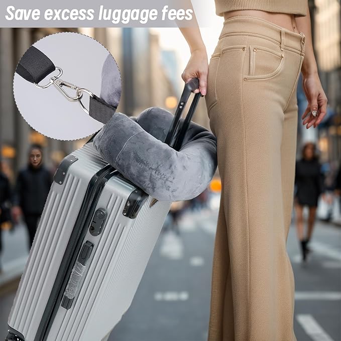 Stuffable Pillowcase Travel for Extra Luggage Velvet Stuffable Neck Pillows Storage Fits Short Trip Essential Multifunctional Adjustable U-Shaped Gray