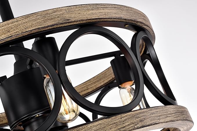 Catrin Wood Grain Ceiling Fan 21-Inch 4-Light Open Metal Drum Shade (Includes Remote)