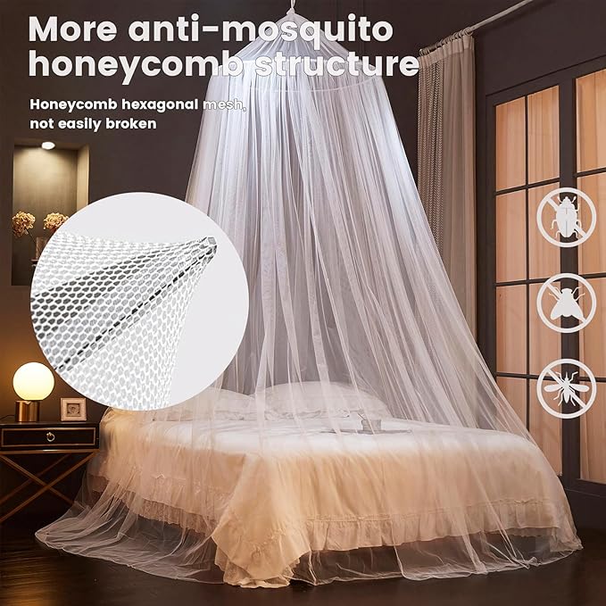 Mengersi Bed Canopy Mosquito Net,Canopy Bed Curtains for Twin Full Queen King Size Bed,Dome Mosquito Netting Bed Tent for Indoor Outdoor,Kid Bed and Adult Beds-White