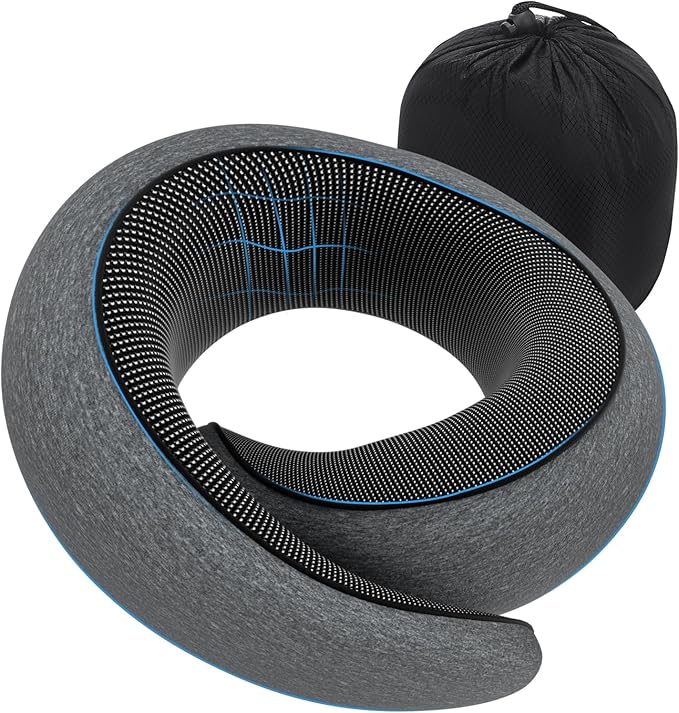 Travel Neck Pillow, Memory Foam Airplane Travel Pillow, 360-degree Comfort and Breathability, U-Shaped Pillow Storage