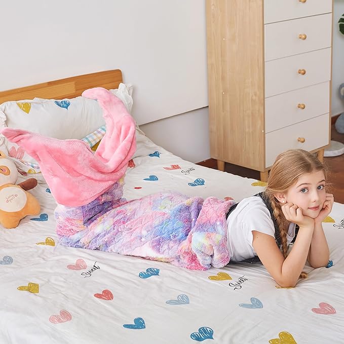 Catalonia Mermaid Tail Blanket for Girls, Glow in The Dark Mermaid Sleeping Bag, Stars and Moon Patterns Pattern, Gift Idea for Kids