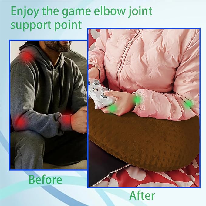 Professional Gaming Pillow for Lap; Arm Rest Pillow Gaming Lap Pillow with Crochet Support - Eliminate Pain in Gaming (Brown)