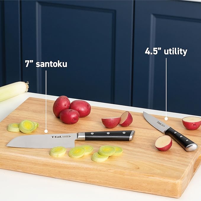 4-Piece set of T-fal Ultimate Hard Anodized Nonstick Fry Pan 10 and 12 Inch with Ice Force Stainless Steel Santoku Knife and Utility knife