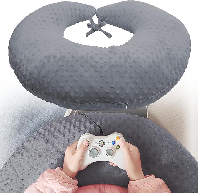 Professional Gaming Pillow for Lap; Arm Rest Pillow Gaming Lap Pillow with Crochet Support - Eliminate Pain in Gaming (Grey)