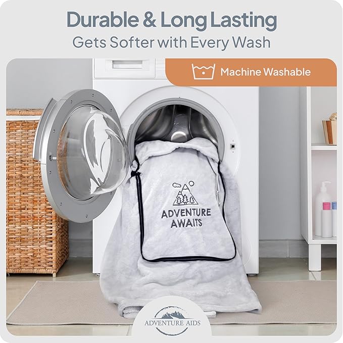 Travel Pillow & Blanket Set - Super Soft 2 in 1 Blanket with Cozy Hand & Feet Pouches Zip into Plush Pillows - Large Size Wraps You in Warmth on Airplanes - Luggage Sleeve & Backpack Clip (Gray)