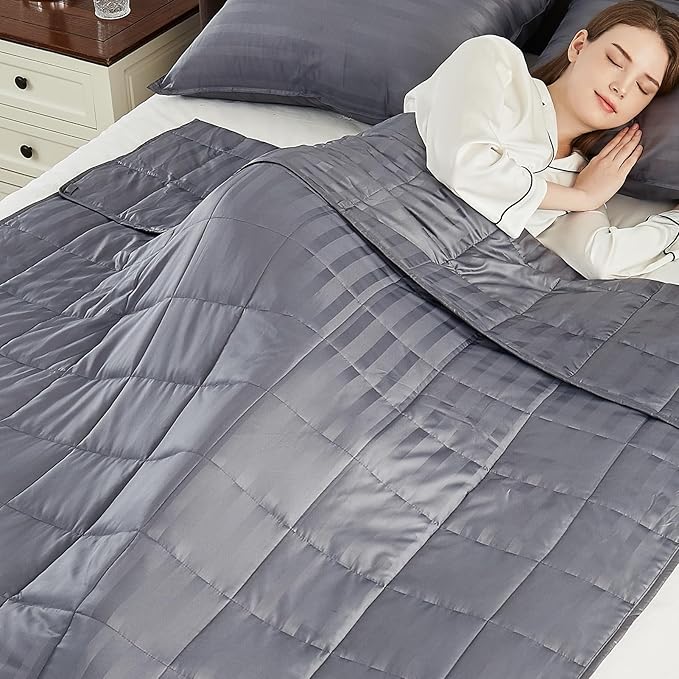 Weighted Blanket(48"x72" 10lbs) Weighted Blanket Cooling Blanket for Sleeping,Throw Size Breathable Blanket with Premium Glass Bead(Stripe Grey)