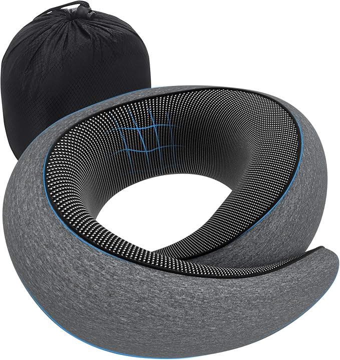 Travel Neck Pillow, Memory Foam Airplane Travel Pillow, 360-degree Comfort and Breathability, U-Shaped Pillow Storage
