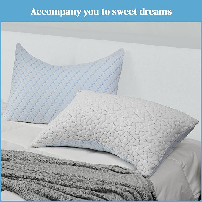 Bafode Memory Foam Pillows Queen Size Set of 2 Cooling Bed Pillow 2 Pack Shredded Memory Foam Pillow for Sleeping 20x30