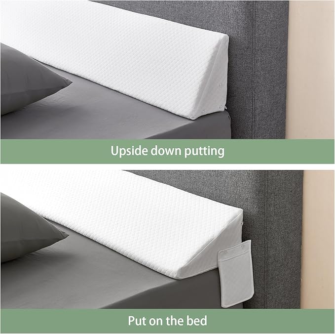 Queen Size Bed Wedge Pillow - for Headboard Gap/Headboard Pillow/Mattress Wedge /Bed Gap Filler (60"x10"x6") - Bloster Triangle Pillow for Sleeping To Fill Gap (0-8") Between Headboard and Mattress