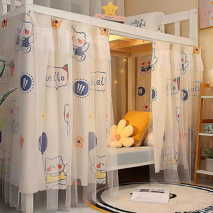 Hoce Bunk Bed Curtain Gauze Bunk Bed Curtains Drapes with Lace Privacy Dorm Bed Canopy for Bottom Twin, 2 Panels