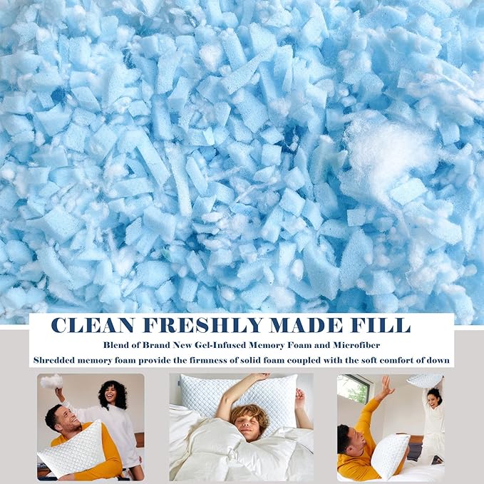 mislili Memory Foam Pillows Queen Size Set of 2, Luxury Cooling Queen Bed Pillows 2 Pack, Adjustable Frim Queen Size Pillows for Stomach Back Side Sleepers, Bed Pillows Washable with Extra Filling