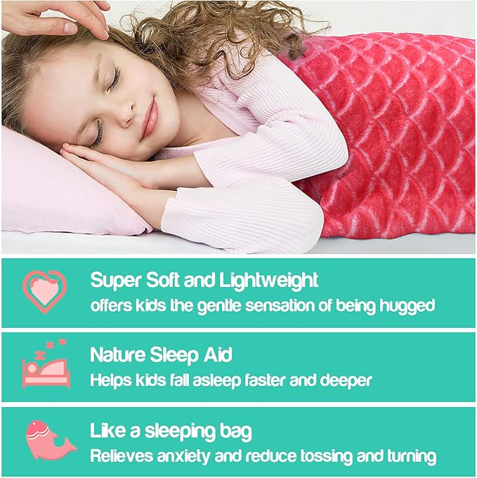 Catalonia Kids Mermaid Tail Blanket, Super Soft Plush Flannel Sleeping Snuggle Blanket for Girls, Rainbow Ombre, Fish Scale Pattern, Gift Idea