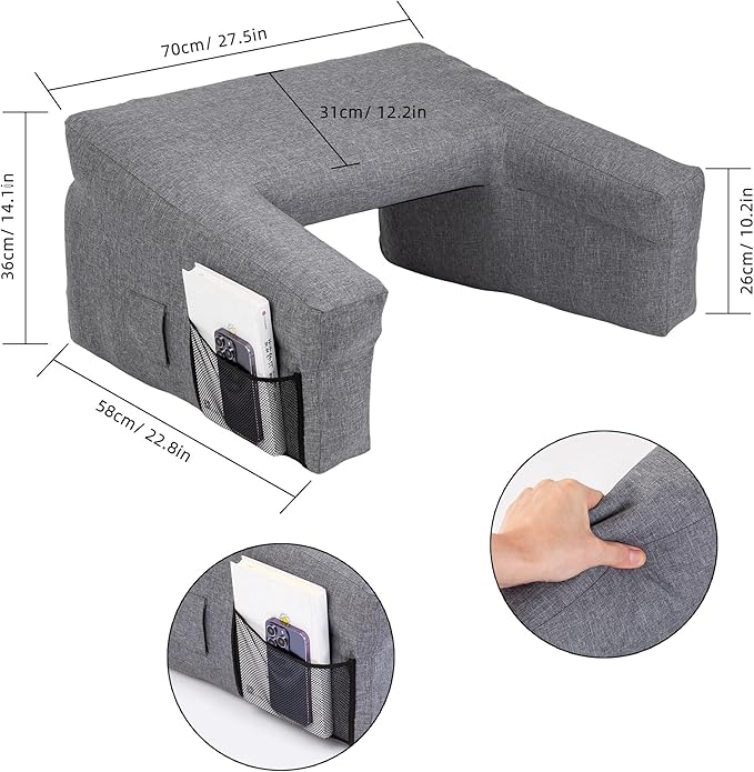 Reading Pillow for Gaming,Inflatable Bed Rest Pillow for Reading,lap desk Extra Large Arm Rest Pillow for bed,Floor,Working,Gaming,for Play Steam Deck Switch and PS5 while Sitting in Bed table pillow
