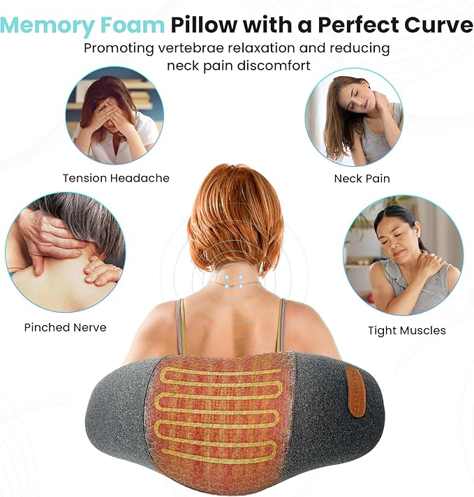 Cervical Support Memory Foam Heat Therapy & Massage Pillow/Cervical Neck Pillow/Pillow for Neck Pain Relief/Neck Stretcher/Pillows for Neck and Shoulder Pain/Posture Corrector