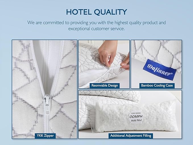 Dafinner Memory Foam Pillows King Size Set of 2 | Adjustable Stomach, Back or Side Sleeper Pillow | Soft Cooling Bamboo Rayon Cover, Original Shredded Memory Foam Pillows Inserts 2 Pack, 20"x36"