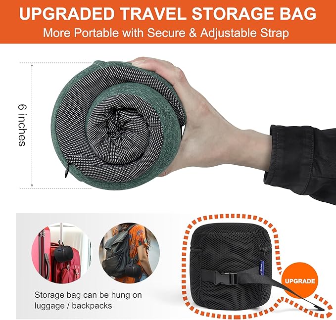 MULIHOMI™ New Packaging Updated Travel Pillow for Airplane with 100% Memory Foam, 360° Adjustable Full Surrounding Flying Neck Pillows, Travel Pillow Set with 3D Eye Masks, Earplugs (Deep Green)