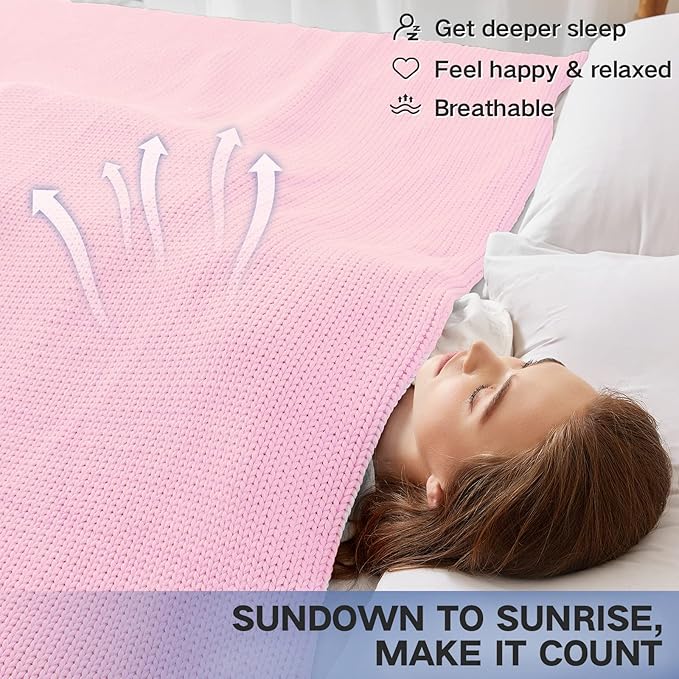 Knitted Weighted Blanket(Pink 50"x60" 10lbs),Home Décor Cooling Throw Blanket for Hot Sleepers,Hand Made Chunky Knit Heavy Blanket or Adults Use on Twin Size Bed