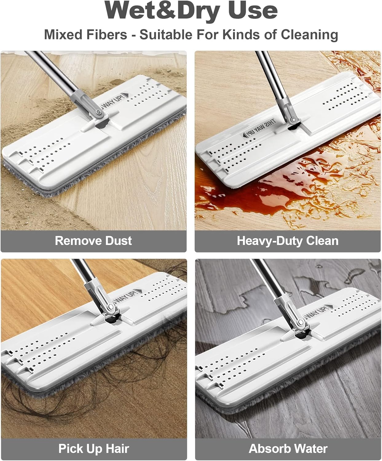 JOYMOOP Flat Mop Pad, Microfiber Mop Pad, Squeeze Mop Pads Replacement, 13" Refill 1 Pack - Grey