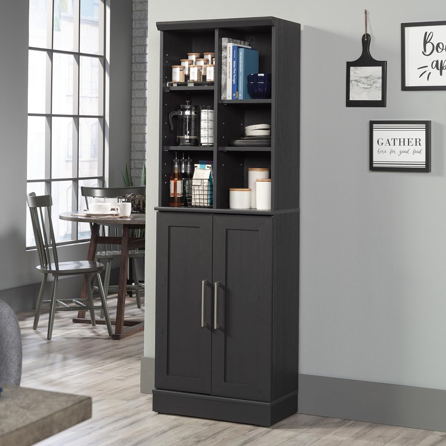Sauder HomePlus Multi-Room Storage Cabinet with Adjustable Shelves and Door Positioning, Kitchen Laundry Bathroom Pantry Storage Cabinet, in Raven Oak Finish