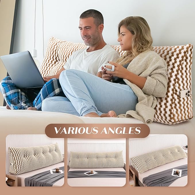 Triangular Wedge Headboard Pillow Large Bolster Bed Rest Reading Pillow Backrest Positioning Support Bolster Cushion with Removable Cover King