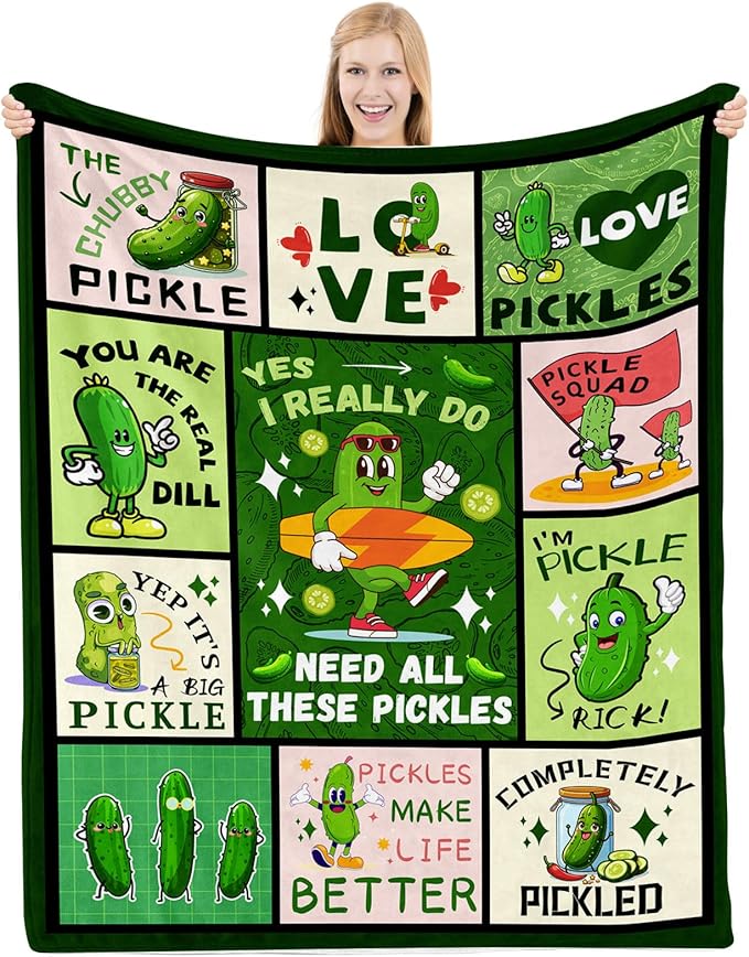 Pickle Blanket for Pickle Lovers, Pickle Gifts for Pickle Lovers, Pickle Themed Gifts, Pickle Lover Gifts, Funny Pickle Gifts Blanket on Birthday Christmas 60x80 in