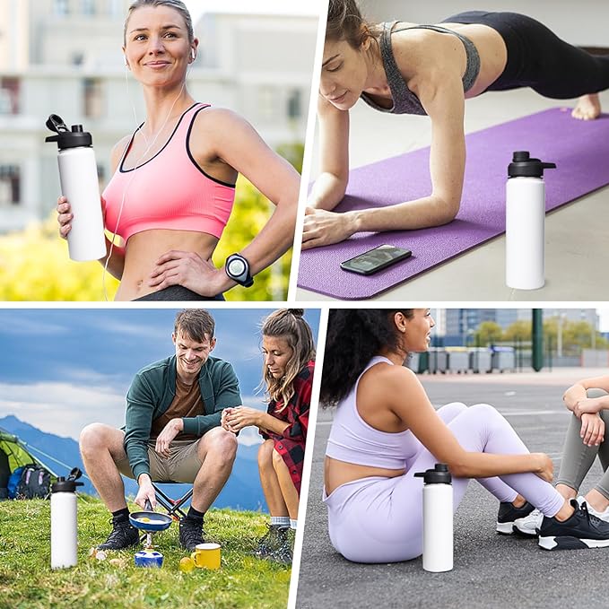 24oz Insulated Water Bottle with Handle, Stainless Steel Water Bottles with Wide Mouth, Double Wall Vacuum Sports Water Bottle, BPA Free, Keep Cold and Hot, White