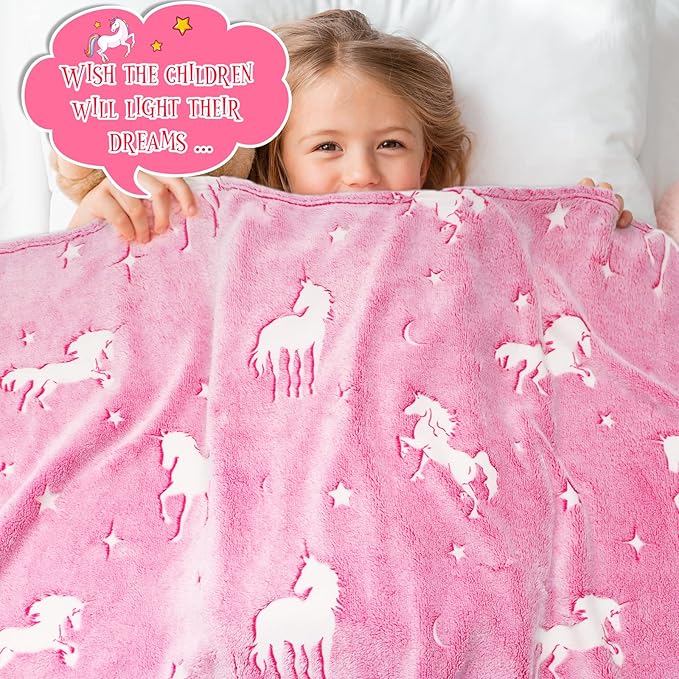 BORORO Glow in The Dark Blanket Unicorns Gifts for Girls Kids Blankets for Birthday Halloween Christmas Valentines Gifts
