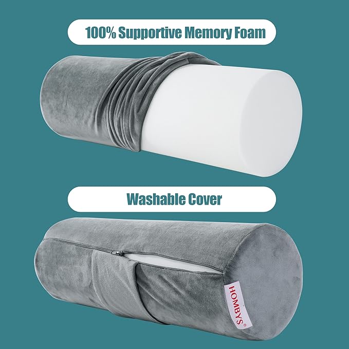 HOMBYS Memory Foam Sleep Position Training Pillow, Body Bolster Supportive Trainer Pillow for Back Sleeper Side Sleeper, Adjustable Body Pillow - Grey