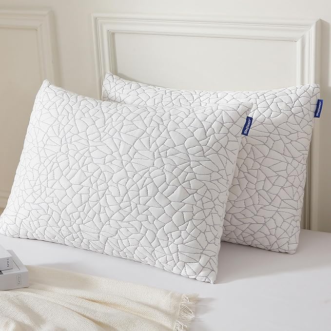 Dafinner Memory Foam Pillows King Size Set of 2 | Adjustable Stomach, Back or Side Sleeper Pillow | Soft Cooling Bamboo Rayon Cover, Original Shredded Memory Foam Pillows Inserts 2 Pack, 20"x36"