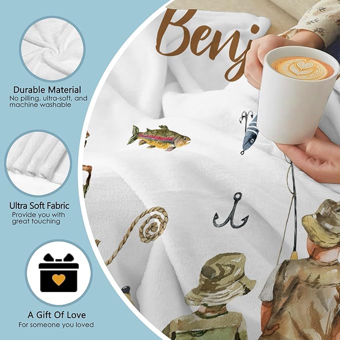 Custom Fishing Blankets and Throws,Fishing Gifts, Gifts for Fisherman,Custom Fish Blankets Fishing Gift for Man, Fish Hunter Gifts Throw Blanket, Fathers Day Fishing Gifts for Men,Queen Size-60"x80"