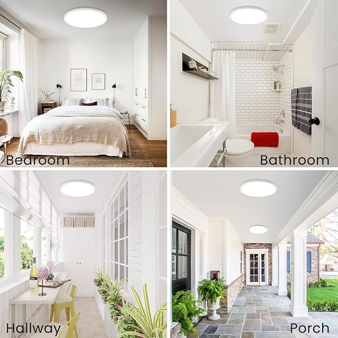 hepside 12Inch Flush Mount Light Fixture White, 28Watt, Dimmable & 3000K-4500K-6000K 3 Color Selectable Flush Ceiling Light Fixture 3200LM Low Profile Ceiling Light for Kitchen Bedroom Hallway Porch