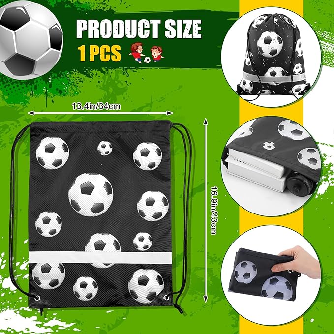 2 Pcs Soccer Party Favors, Soccer Drawstring Bags Goodie Treat Bags and 24 oz Squeeze Water Bottles