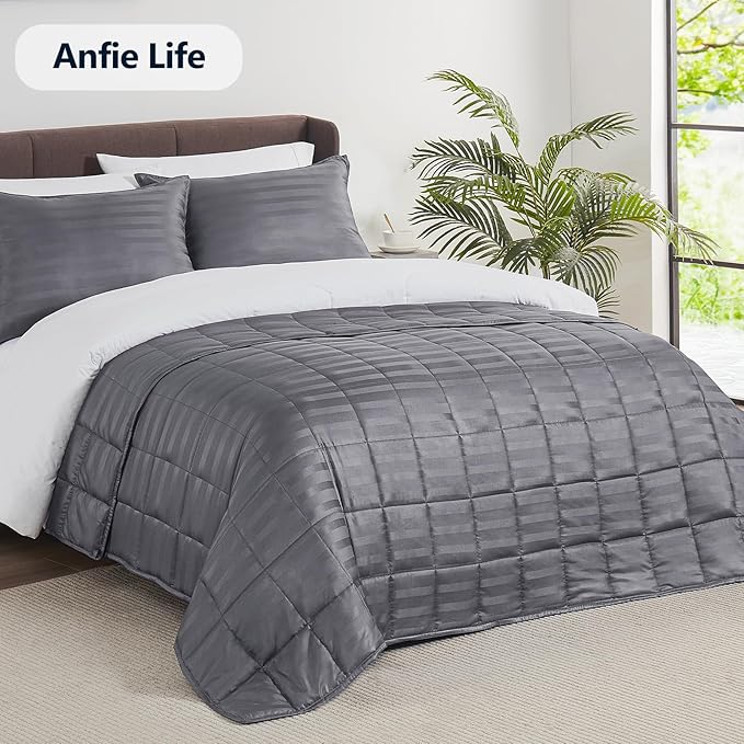 Weighted Blanket(40"x60" 10lbs) Weighted Blanket Cooling Blanket for Sleeping,Throw Size Breathable Blanket with Premium Glass Bead(Stripe Grey)