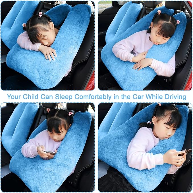 Travel Pillow, Travel Pillow for Kids, Sleeper Hold Pillow Travel, Removable U-Shaped Pillow for Adults and Children to Support Head and Body in The Back Seat of Long Car Trips (Blue)