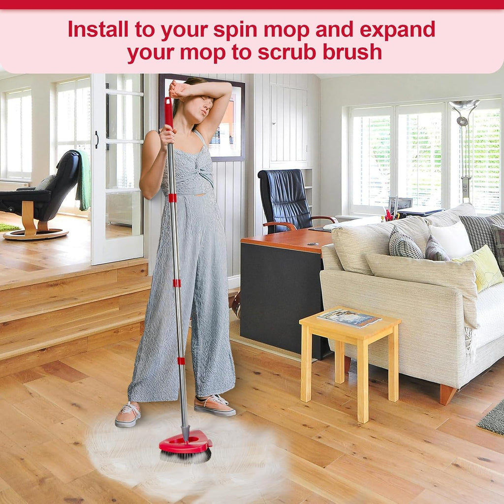 Scrub Brush with Refill Base, Spin Mop Head Scrubber Replacement Compatible with O Cedar EasyWring 1-Tank System, Hard Bristles Floor Scrubber, Tub & Tile Cleaning Brush for Bathroom, Kitchen, Patio