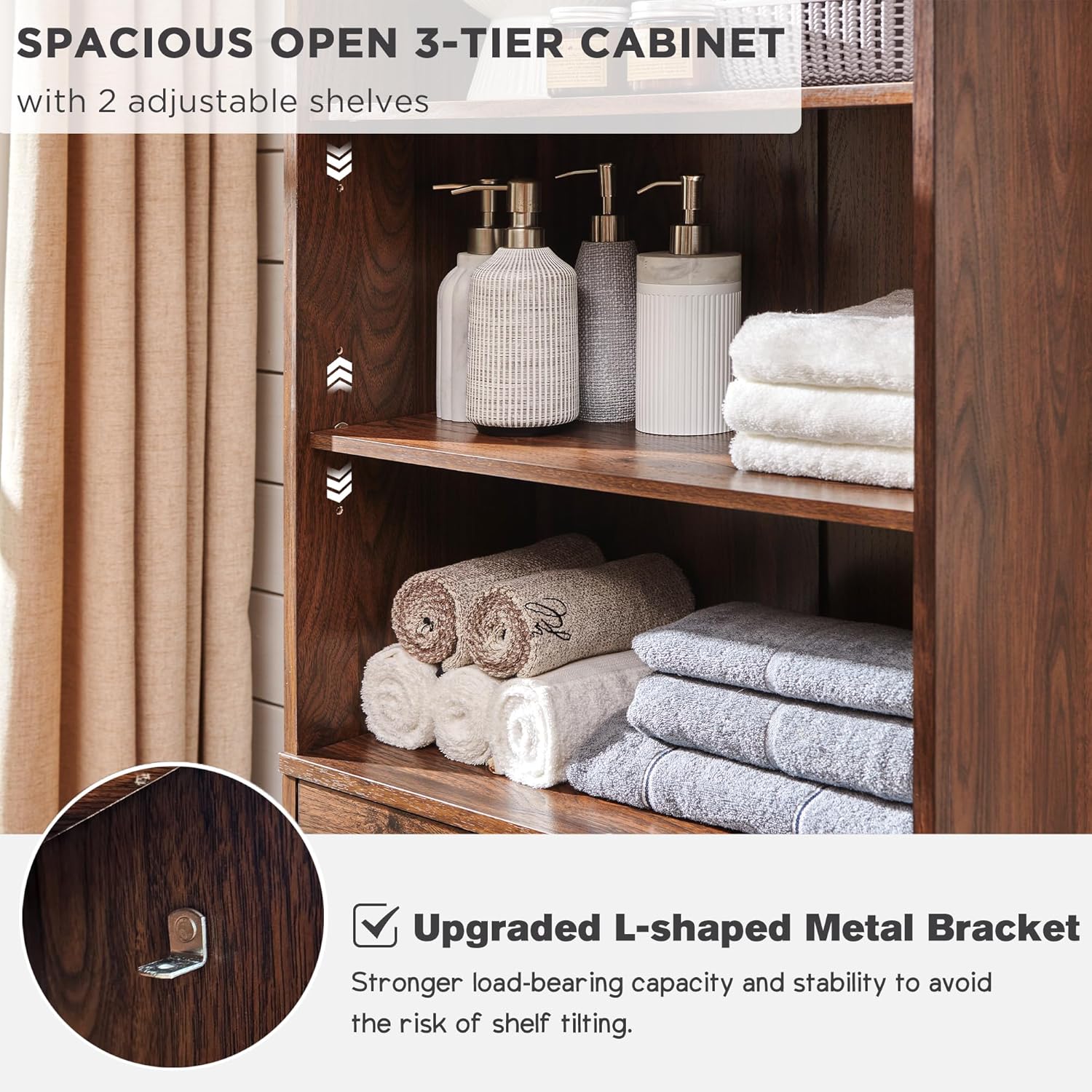 72" Tall Bathroom Storage Cabinet, Farmhouse Storage Cabinet with Adjustable Shelves, Barn Door & 2 Drawers, Cabinet for Bathroom, Living Room & Kitchen, Brown