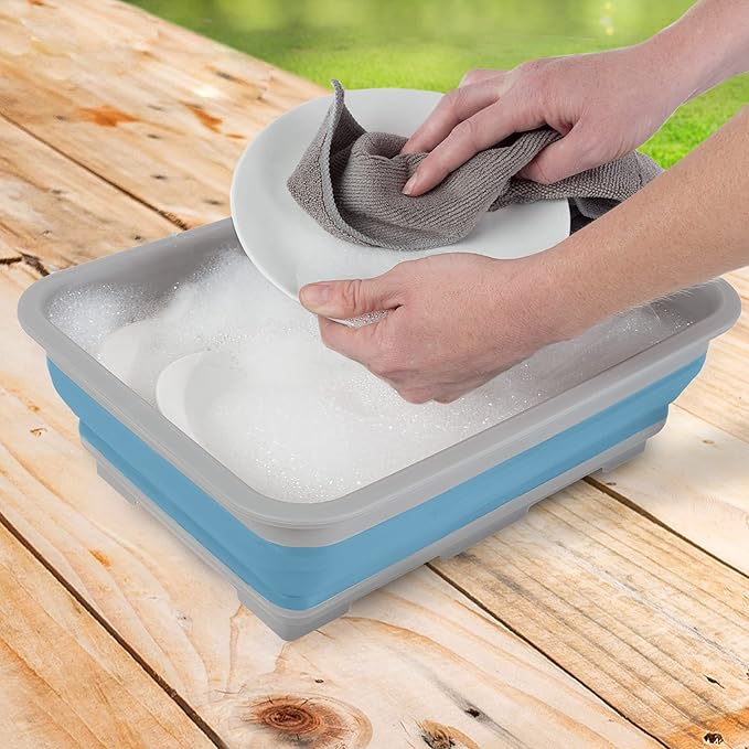 Set of 2 Multipurpose Wash Bins – 10-Liter Basins for Camping, Parties, or Cleaning – Collapsible Bucket Set by Wakeman (Blue)