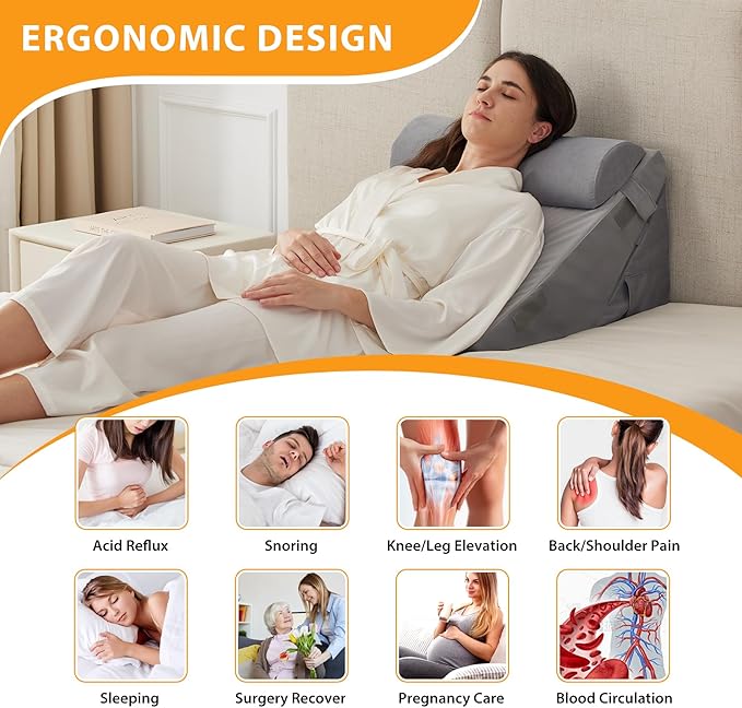 3PCS Orthopedic Bed Wedge Pillow Set for Sleeping, Wedge Pillow for Back Pain Relief, 10-in-1 Adjustable Bed Wedge Pillow Post Surgery, Triangle Pillow for Acid Reflux Snoring Gerd, Velvet